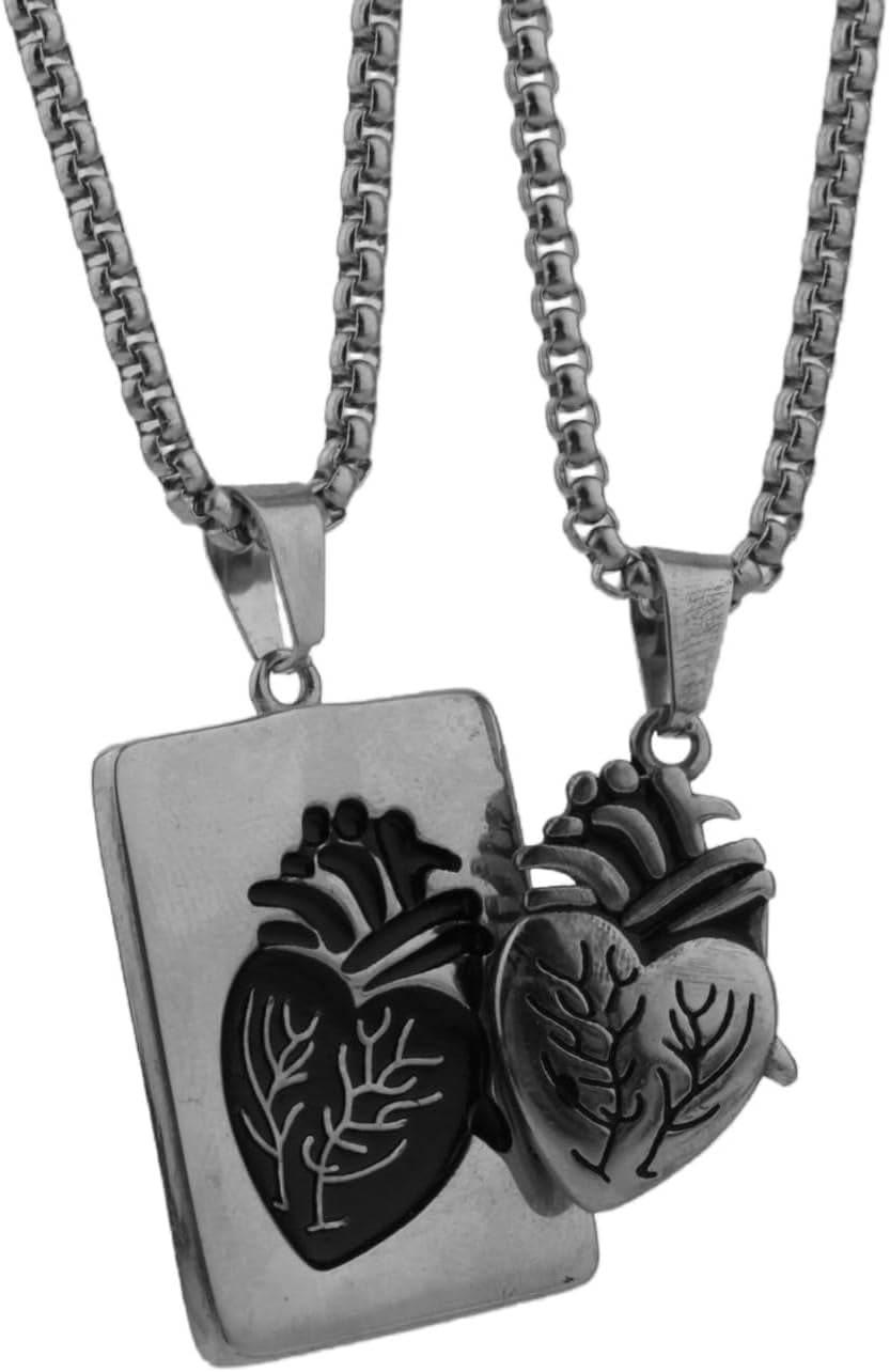 Gothic heart-shaped couples necklace set by Scddboy featuring matching jewelry for him and her, ideal friendship gift.
