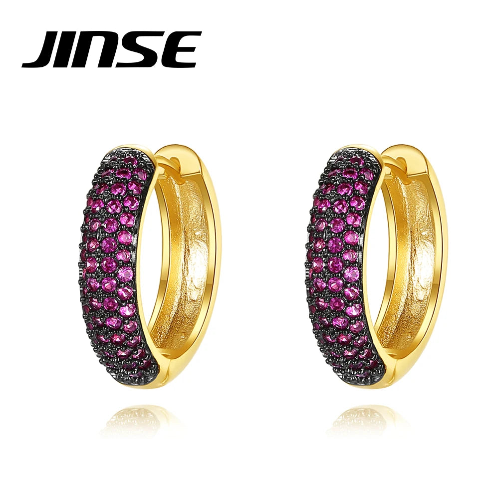 Charm Hip Hop CZ round Hoop Earring for Men Goth Black Cubic Zirconia Iced Cut Crystals Korean Fashion Trendy Accessories