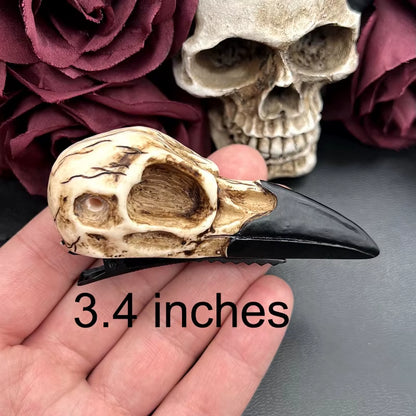 Large Raven Skull Hair Clip Barrette Gothic Headpiece -Resin Skull Hair Accessory Crow Goth Bird Skull Gothic Wedding Bride Gift