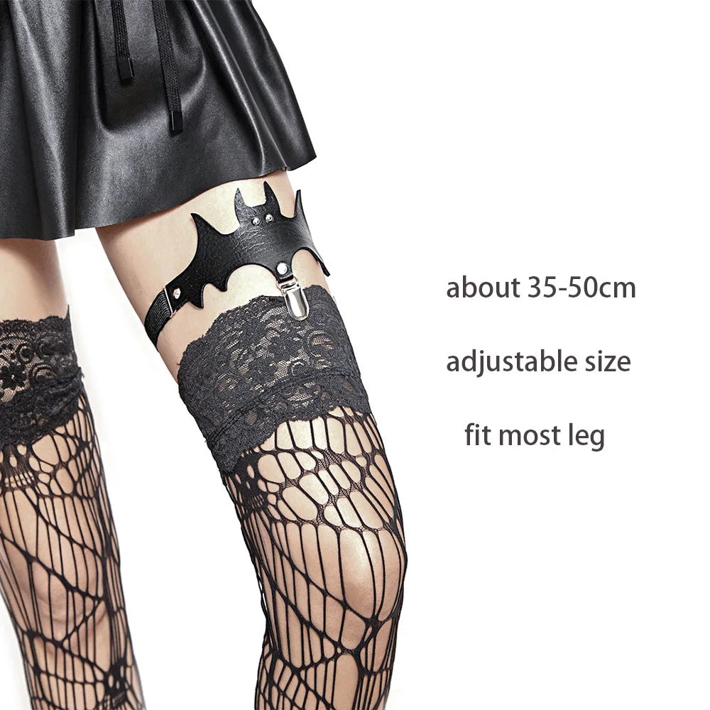 Sexy Leather Heart Belt Elastic Leg Thigh Garter Girl Women Harness Goth Accessories Black Gothic Rivet Punk Anklet