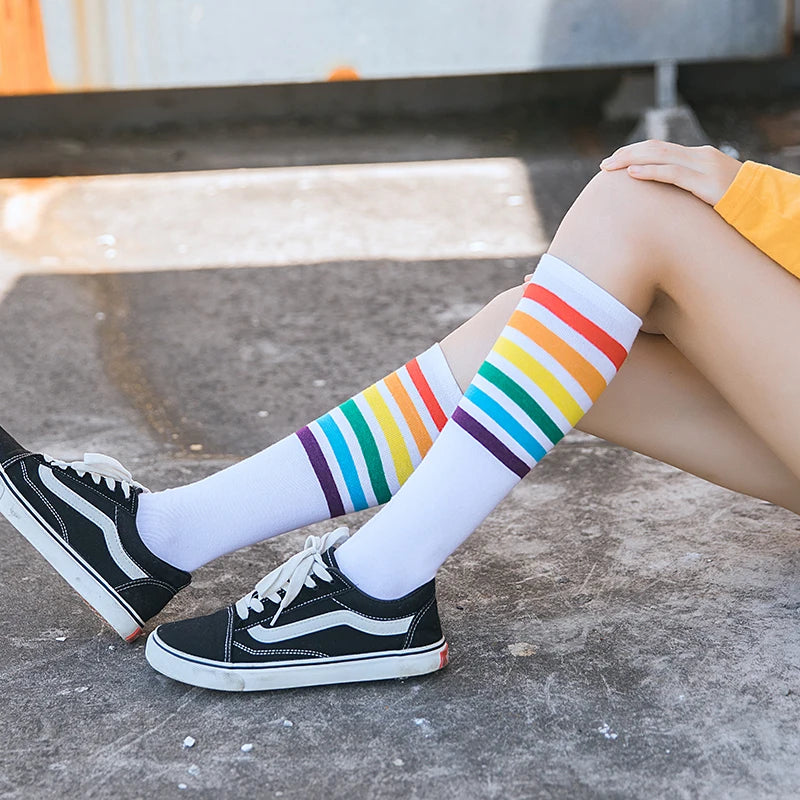 Gothic punk Harajuku star and moon knee socks with retro Y2K Ouija board design for women and girls, featuring celestial motifs.