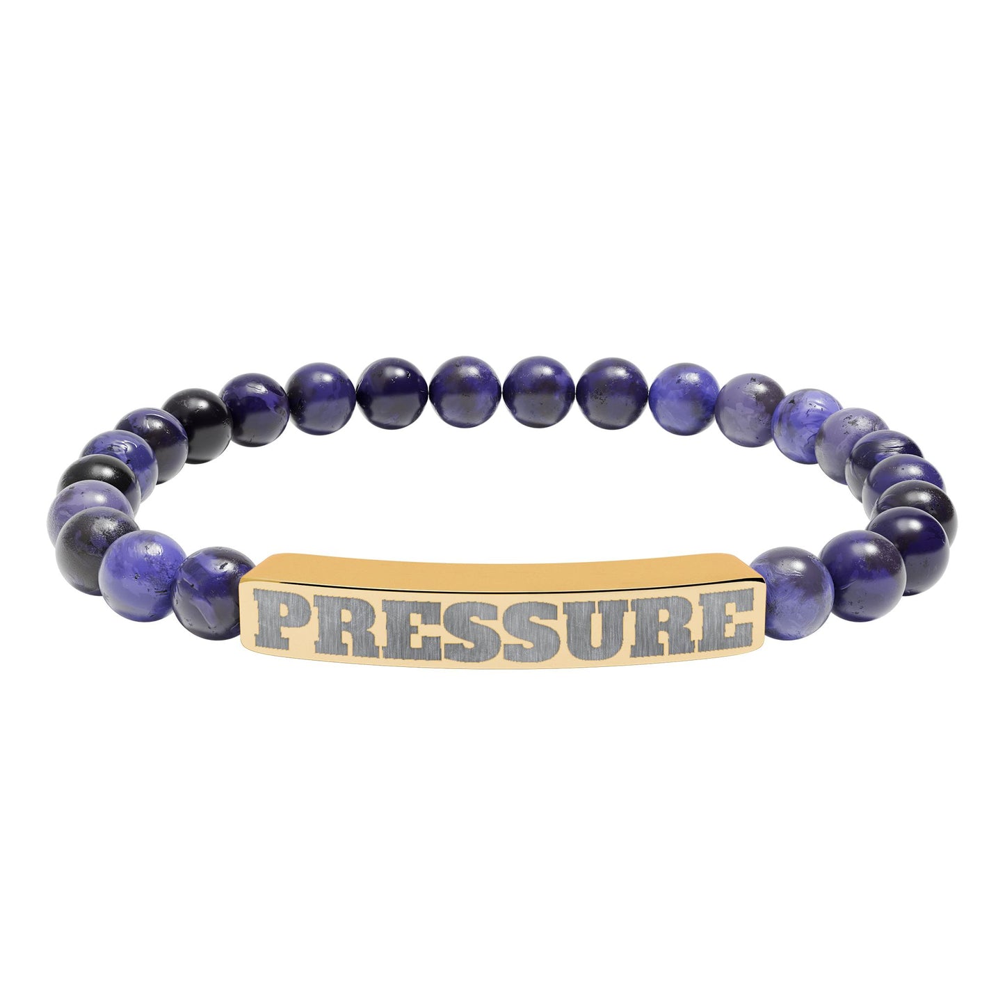 Engraved 'PRESSURE' Natural Stone Stretch Bracelet — Beaded Bar Bracelet for Men & Women