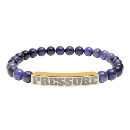 Engraved 'PRESSURE' Natural Stone Stretch Bracelet — Beaded Bar Bracelet for Men & Women