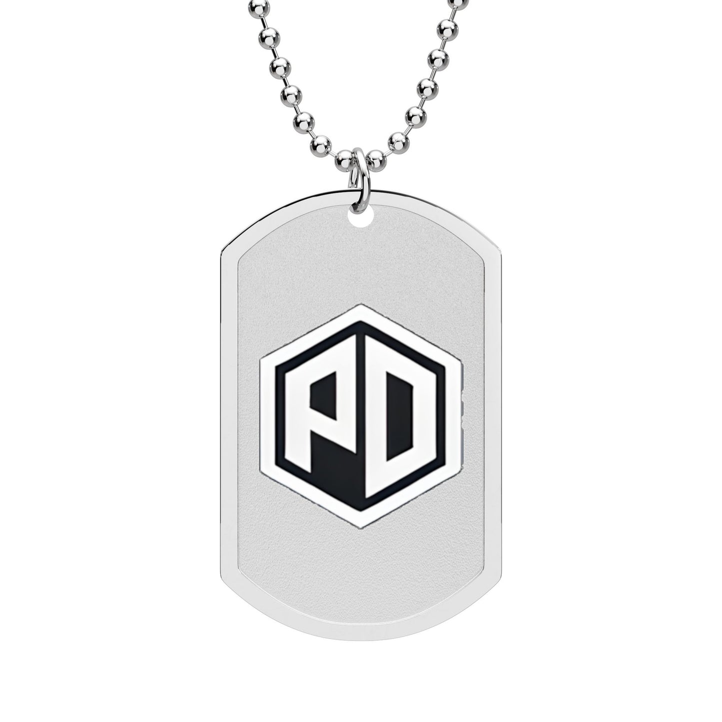 Hexagon PD Logo Dog Tag Necklace — Engraved Military-Style Pendant