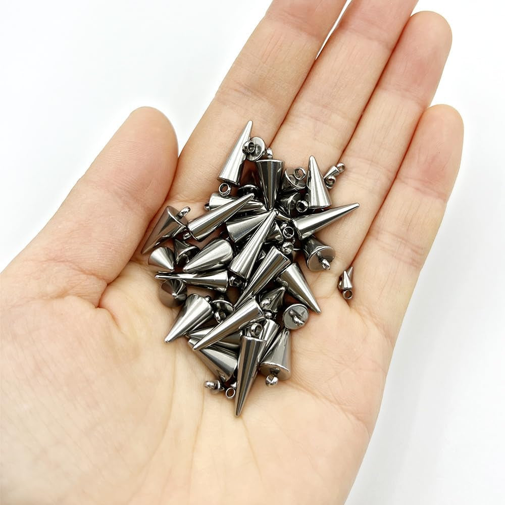 about 48Pcs 4 Size Spike Beads Stainless Steel Charms Cone Pendants Gothic Charms for Jewelry Making Necklace Bracelet Earrings DIY Craft