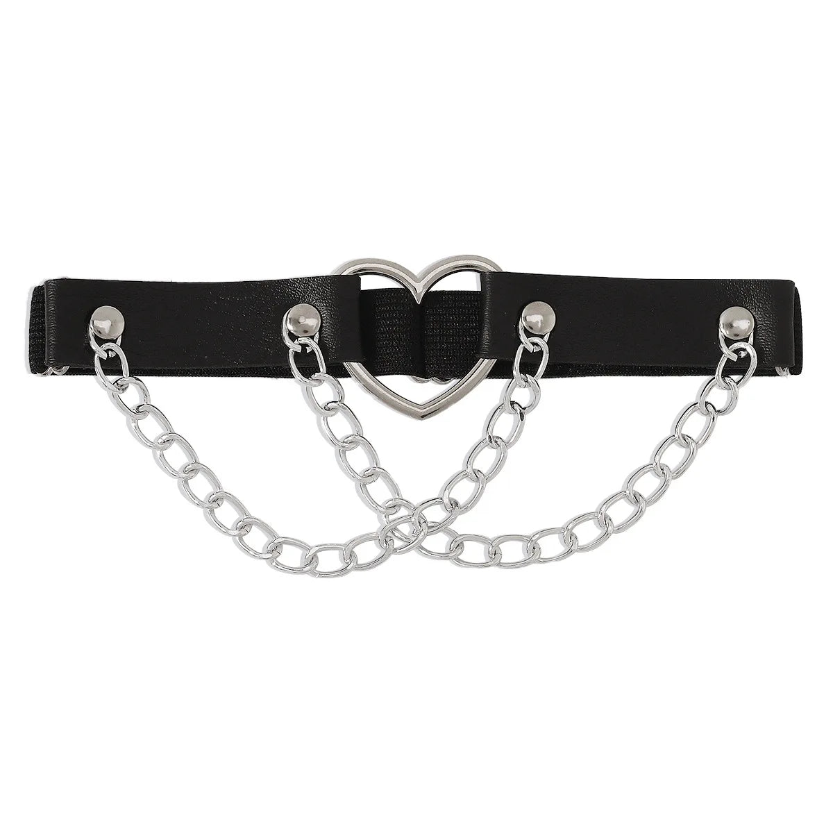 Sexy Leg Chain Leather Elastic Spiked Leg Harness for Women Girls Goth Heart Thigh Garter Belt Rave Body Jewelry