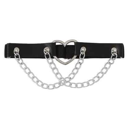 Sexy Leg Chain Leather Elastic Spiked Leg Harness for Women Girls Goth Heart Thigh Garter Belt Rave Body Jewelry