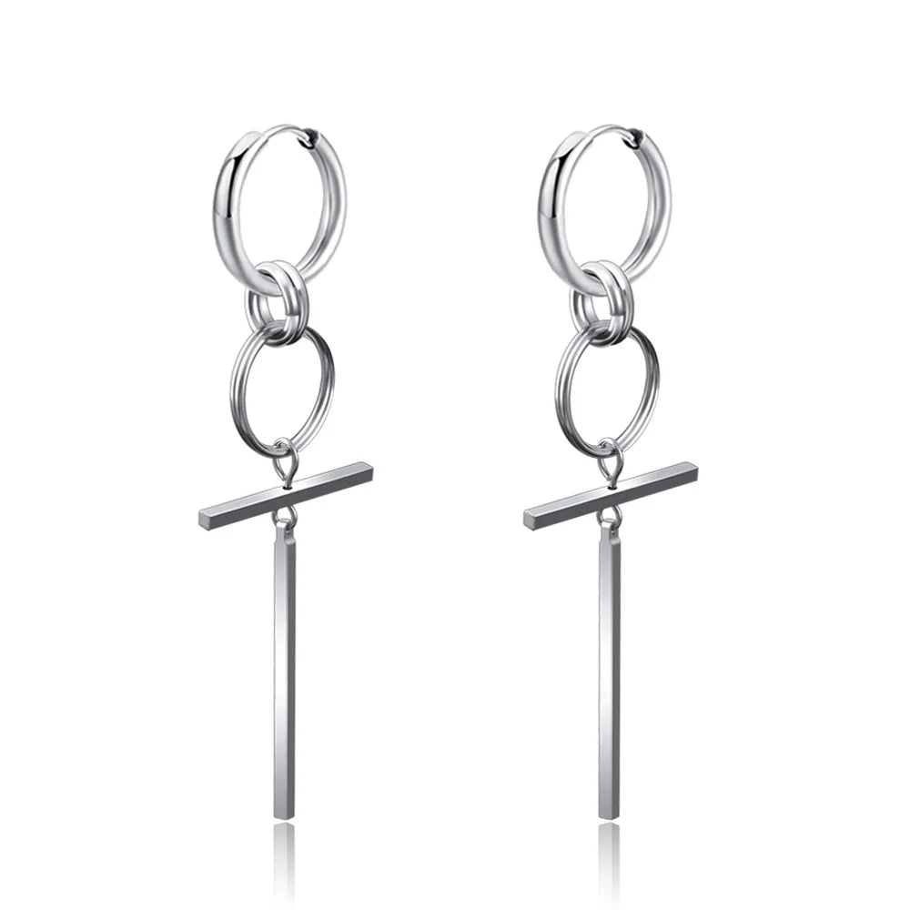 New Punk Stainless Steel Chain Hoop Earrings for Women Men 2021 Trendy Goth Pop Hip Hop Pendants Ear Jewelry Accessories Earring