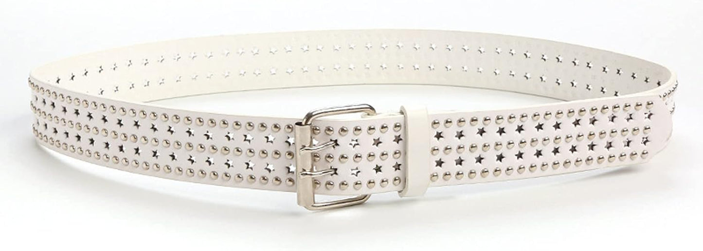 Double Grommet Leather Belt for Women Men Goth Studded Belt Punk Jeans Y2K Belt