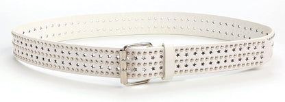 Double Grommet Leather Belt for Women Men Goth Studded Belt Punk Jeans Y2K Belt