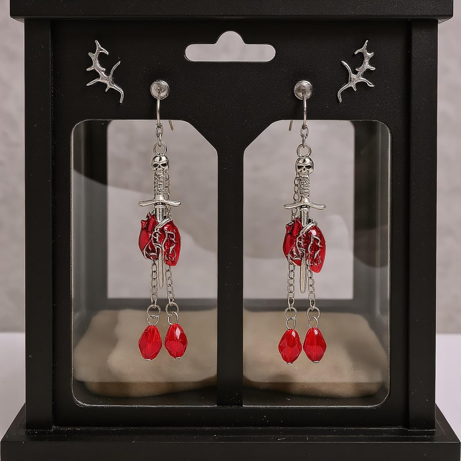 Gothic Flower Skull Earrings Funky Emo Skeleton Head Dangle Earrings Black Camellia Pearl Floral Studs Halloween Jewelry for Women Jewelry Gift