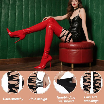 1PCS Gothic Ripped Tights Stockings,Irregular Hollow Out Distressed Mesh Tight for Women,Black Tights Y2K, Punk Rock Rave Party Halloween Cosplay Accessories