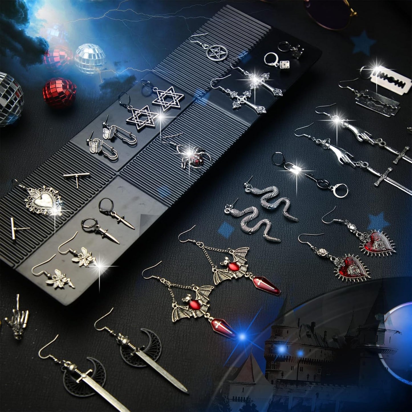40 Pairs Gothic Earrings Set for Women Men Punk Grunge Y2K Dangle Earrings Bat Cross Snake Skull Goth Jewelry Set