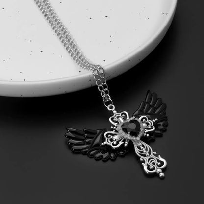 Goth Sexy Accessory Wings Cross Pendant Necklace Y2K Jewelry Heart Crystal Choker Punk Charm Necklace for Women Korean Fashion
