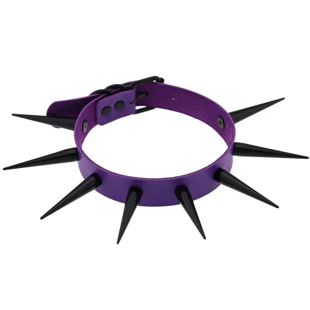 Rebel Spike Choker Necklace – Cyberpunk Leather Collar for Rave and Goth Styles