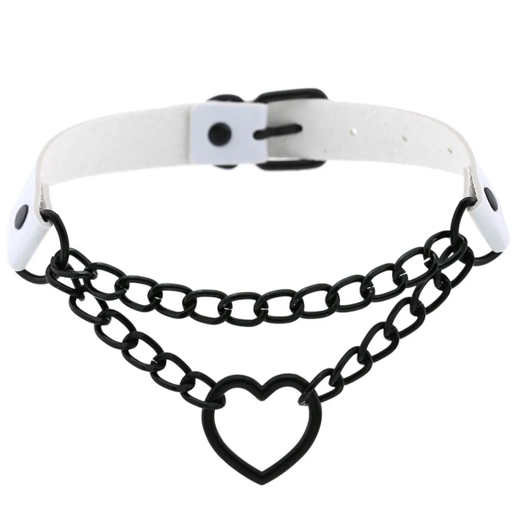 Black gothic punk heart choker necklace by PressureDen.store, stylish Harajuku jewelry for women and girls.