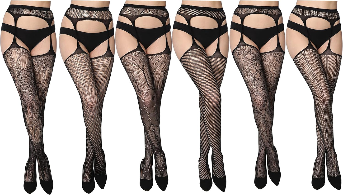 Seductive Fishnet Lace Stockings for Women - 6-Pack of Sexy Pantyhose in Regular & Plus Sizes
