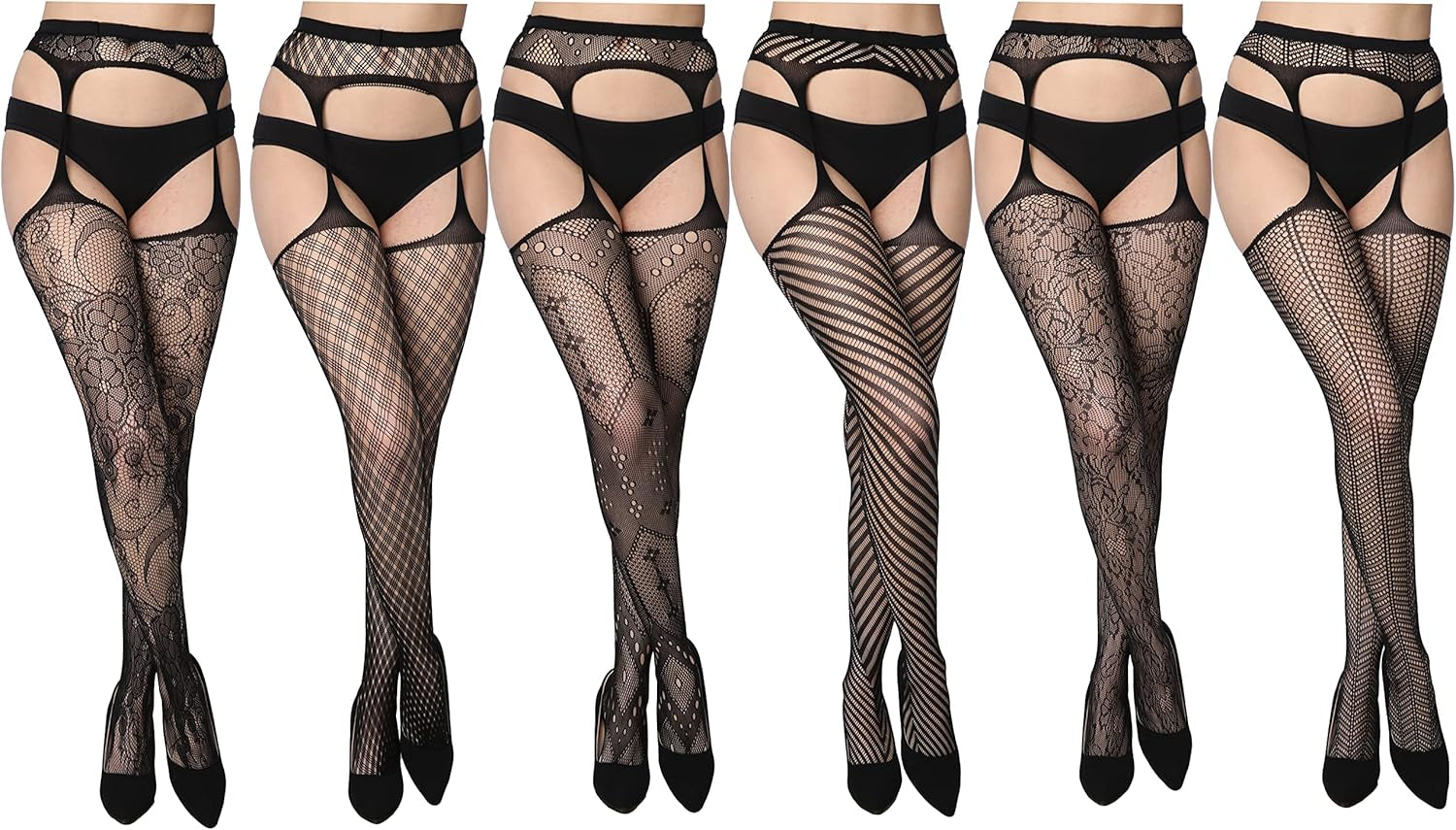Seductive Fishnet Lace Stockings for Women - 6-Pack of Sexy Pantyhose in Regular & Plus Sizes