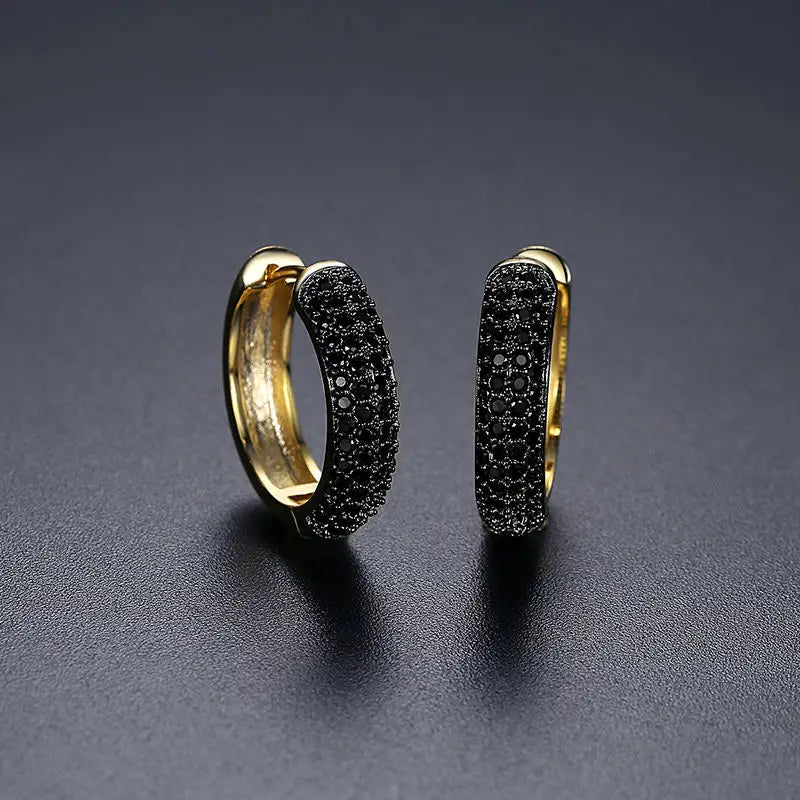 Charm Hip Hop CZ round Hoop Earring for Men Goth Black Cubic Zirconia Iced Cut Crystals Korean Fashion Trendy Accessories
