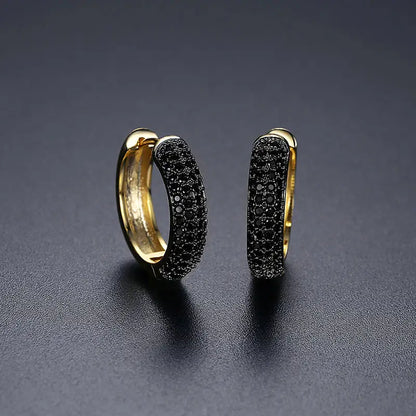 Charm Hip Hop CZ round Hoop Earring for Men Goth Black Cubic Zirconia Iced Cut Crystals Korean Fashion Trendy Accessories