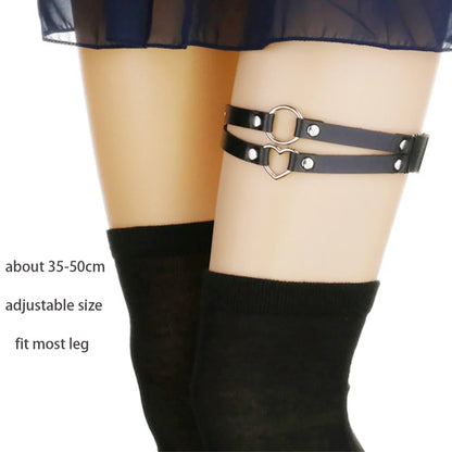 Sexy Leather Heart Belt Elastic Leg Thigh Garter Girl Women Harness Goth Accessories Black Gothic Rivet Punk Anklet