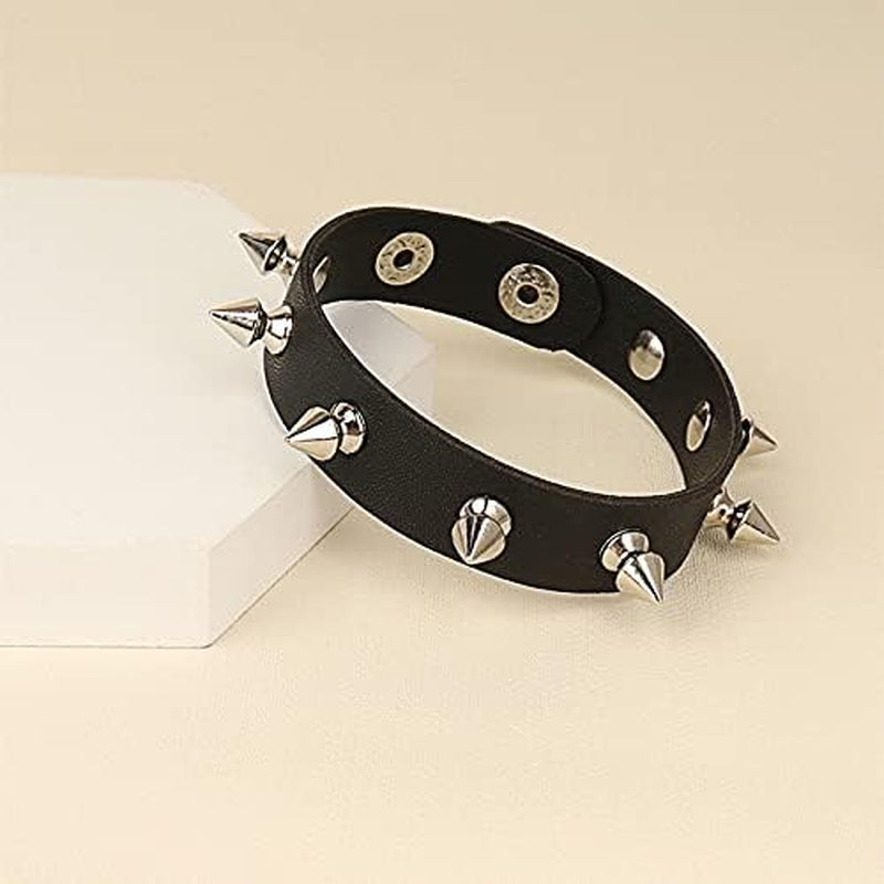 3Pcs Punk Accessories Choker Necklace and Spiky Bracelet for Women Men, Punk Jewelry Spiked Bracelets Studded Bracelet Leather Choker
