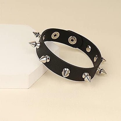 3Pcs Punk Accessories Choker Necklace and Spiky Bracelet for Women Men, Punk Jewelry Spiked Bracelets Studded Bracelet Leather Choker