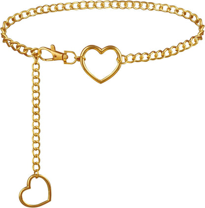 Vintage heart waist chain by FNQUFUJ, adjustable body jewelry featuring a charming heart design, perfect for dresses and jeans.