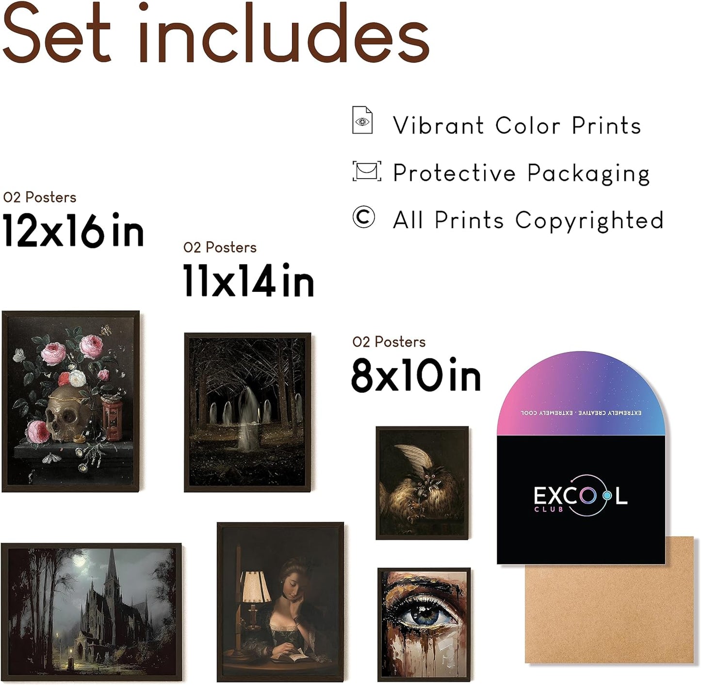 Victorian Gothic Decor - Gothic Wall Art Prints, Goth Bedroom Poster, Maximalist Gallery Moody Poster, Skull Spooky Home Decor, Dark Academia Aesthetic Pictures (UNFRAMED)