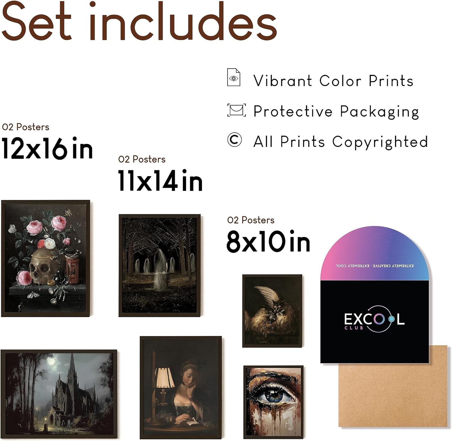 Victorian Gothic Decor - Gothic Wall Art Prints, Goth Bedroom Poster, Maximalist Gallery Moody Poster, Skull Spooky Home Decor, Dark Academia Aesthetic Pictures (UNFRAMED)