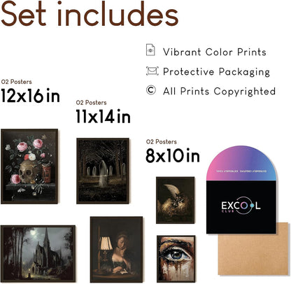 Victorian Gothic Decor - Gothic Wall Art Prints, Goth Bedroom Poster, Maximalist Gallery Moody Poster, Skull Spooky Home Decor, Dark Academia Aesthetic Pictures (UNFRAMED)