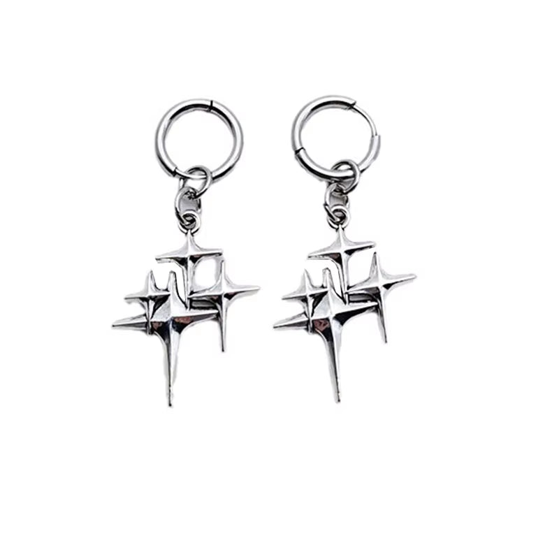 Gothic thorn heart cross earrings for women, trendy Korean punk grunge jewelry with dark metal design and intricate details