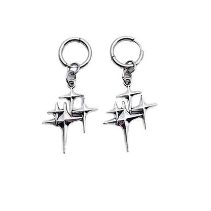 Gothic thorn heart cross earrings for women, trendy Korean punk grunge jewelry with dark metal design and intricate details