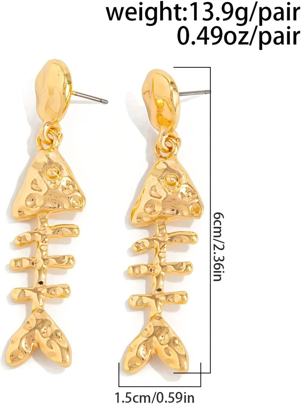 Gold and silver gothic grunge fish dangle earrings by ZDPIQ featuring Y2K punk-inspired drop jewelry for women.