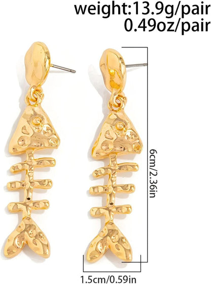 Gold and silver gothic grunge fish dangle earrings by ZDPIQ featuring Y2K punk-inspired drop jewelry for women.