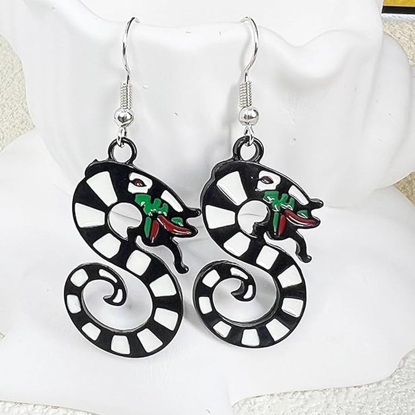 Gothic coral snake earrings by wsycoo featuring spooky enamel sandworm hoops with beetle designs for Halloween and cosplay.