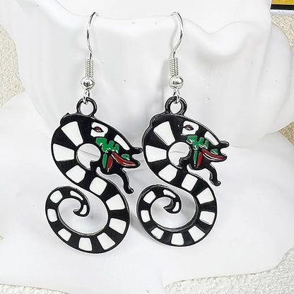Gothic coral snake earrings by wsycoo featuring spooky enamel sandworm hoops with beetle designs for Halloween and cosplay.