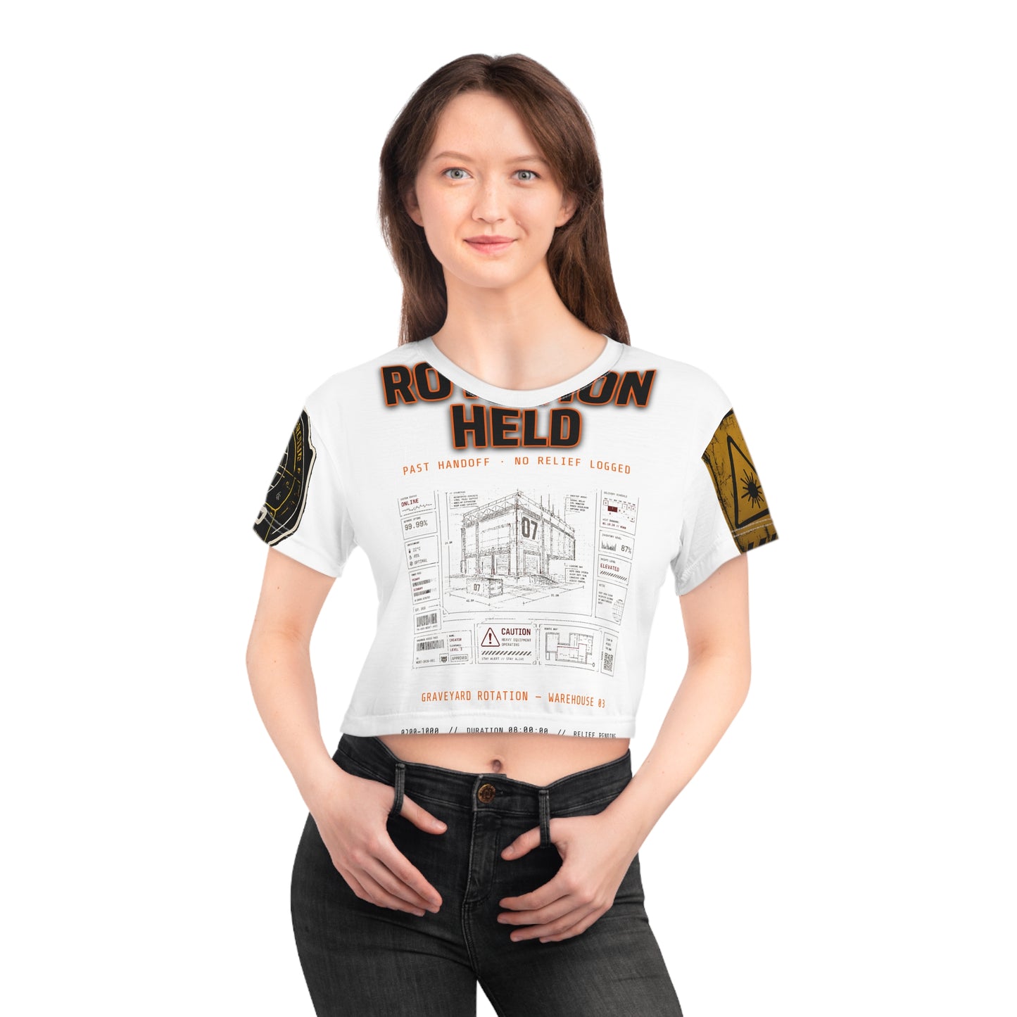 Third Rotation Held — Crop Tee (AOP), Warehouse Division