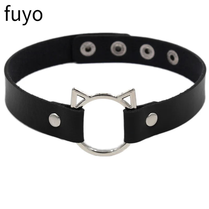 Sexy Goth Choker Necklace Men Punk Rock Heart Geometry PU Necklace for Women Choker Gothic Bondage Goth Jewelry Chocker Neck