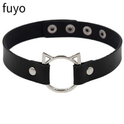 Sexy Goth Choker Necklace Men Punk Rock Heart Geometry PU Necklace for Women Choker Gothic Bondage Goth Jewelry Chocker Neck