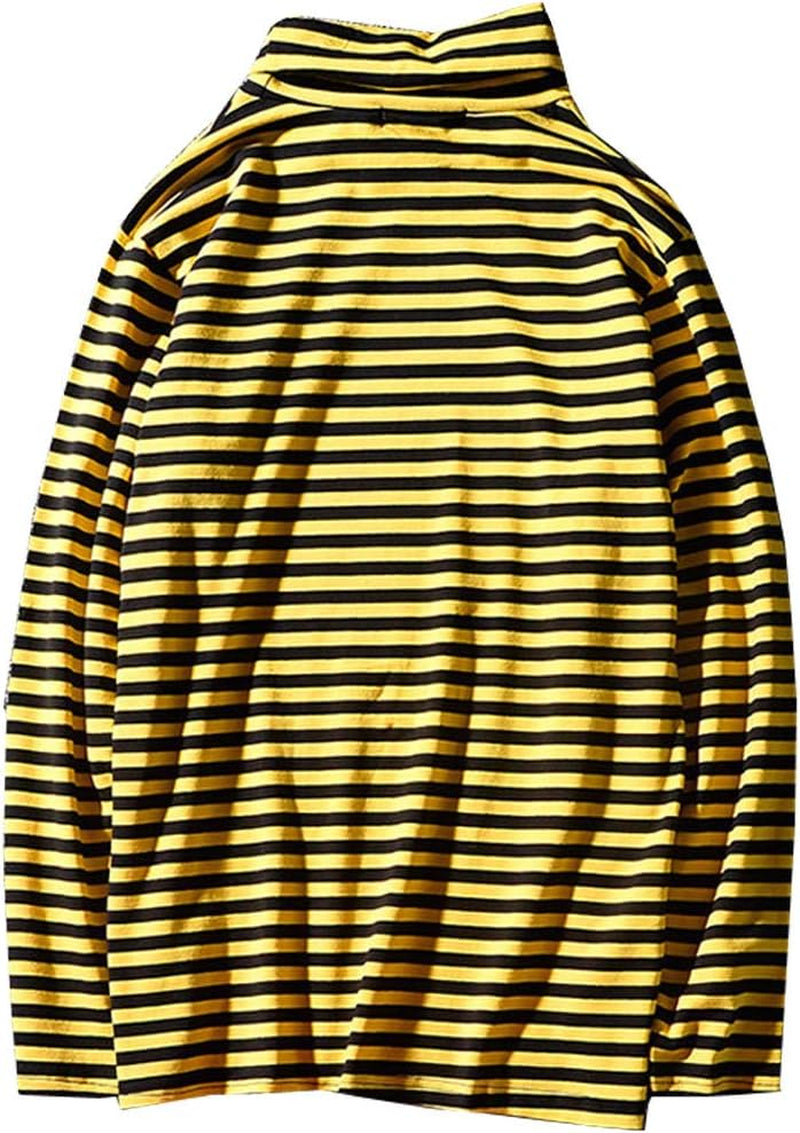 Mens Shirt Striped Black White Cotton Spandex Crewneck Long Sleeve Basic Pullover Stripe Casual Crew Tee Shirt