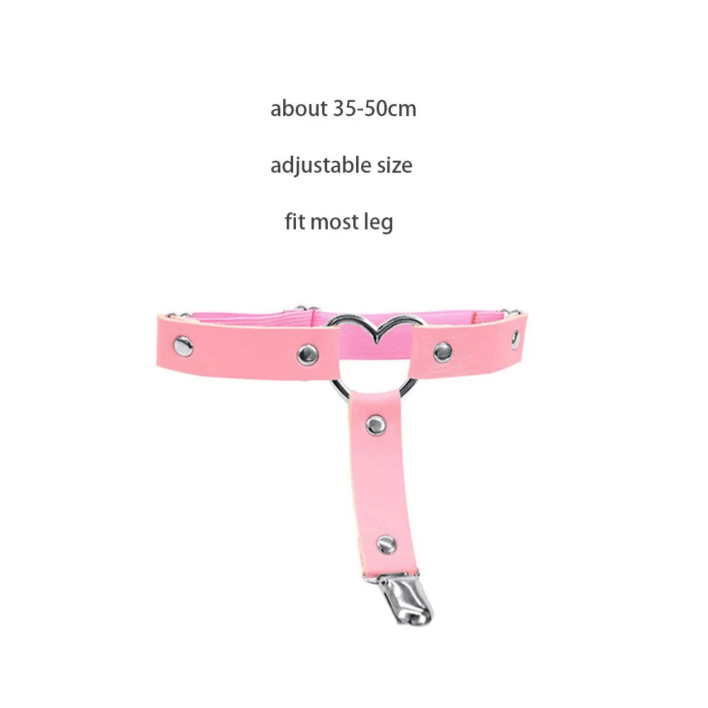 Sexy Leather Heart Belt Elastic Leg Thigh Garter Girl Women Harness Goth Accessories Black Gothic Rivet Punk Anklet