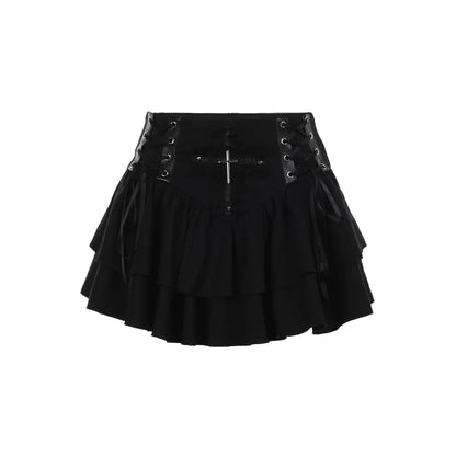 Y2K goth plaid pleated mini skirt for women, high-waisted, kawaii Harajuku aesthetic summer streetwear, styled for a bold look.