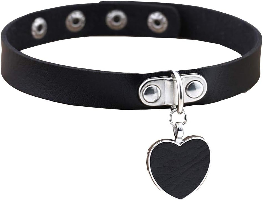 Cool Rock Steampunk Punk Goth Choker Necklace Heart Pendant PU Leather Collar Choker Necklace Goth Fans Choker Necklace Black