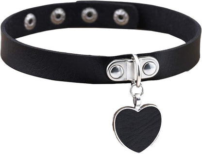 Cool Rock Steampunk Punk Goth Choker Necklace Heart Pendant PU Leather Collar Choker Necklace Goth Fans Choker Necklace Black