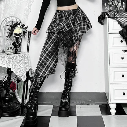 Y2K goth plaid pleated mini skirt for women, high-waisted summer streetwear with kawaii harajuku aesthetic, by PressureDen.
