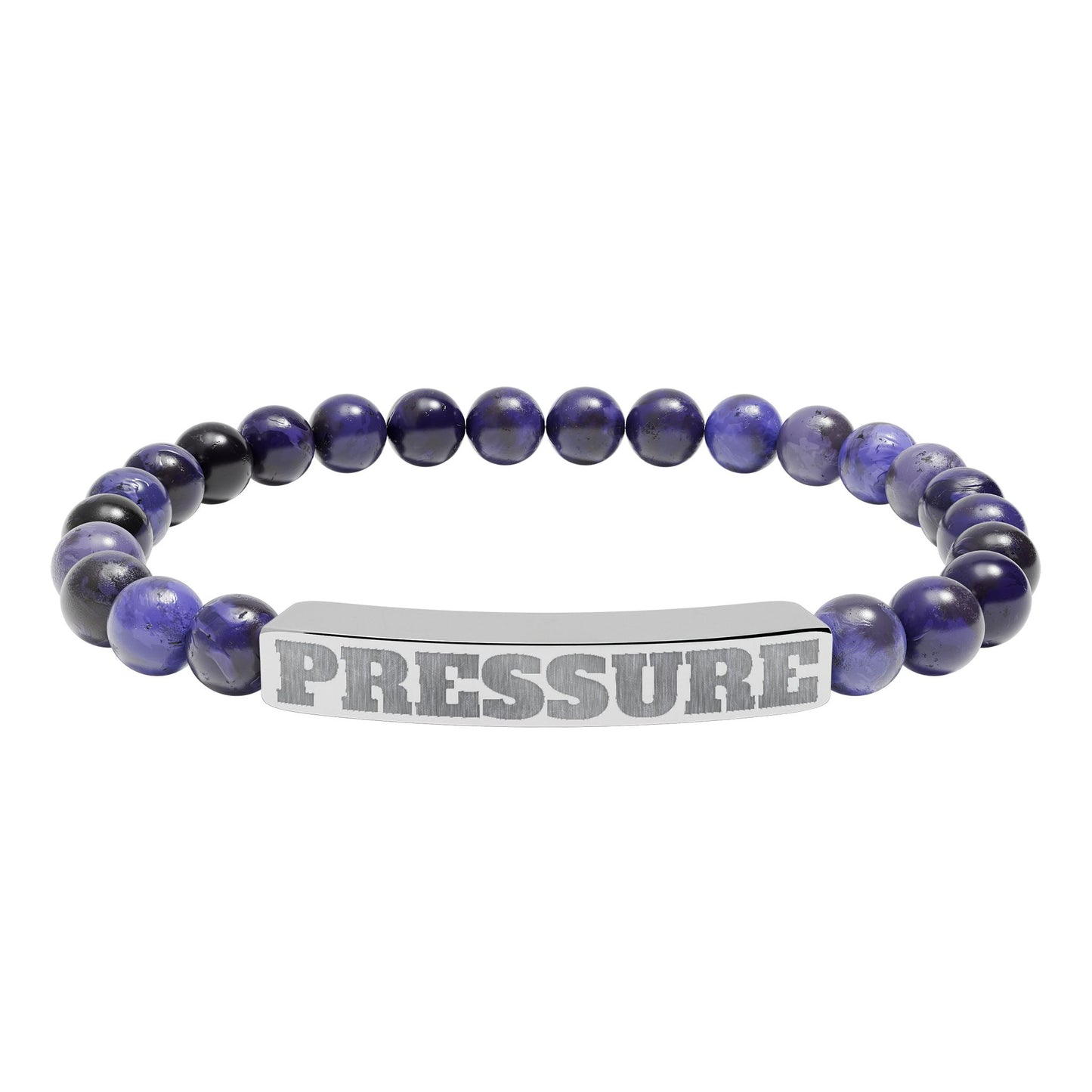 Engraved 'PRESSURE' Natural Stone Stretch Bracelet — Beaded Bar Bracelet for Men & Women