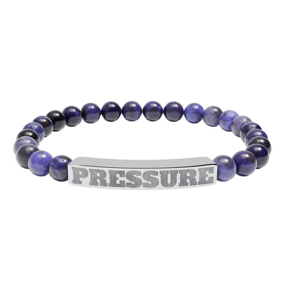 Engraved 'PRESSURE' Natural Stone Stretch Bracelet — Beaded Bar Bracelet for Men & Women