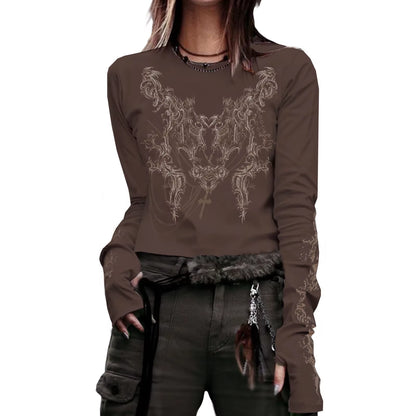 90s vintage E-girl emo graphic print long sleeve T-shirt by PressureDen.store, featuring Y2K grunge style, gothic and streetwear fashion.