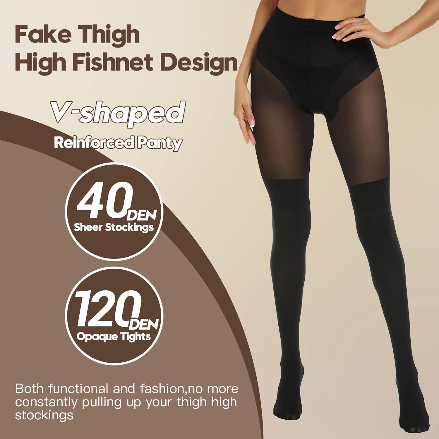 MANZI women's black faux thigh high opaque tights with over-knee length, stylish goth look, perfect for warmth and fashion.